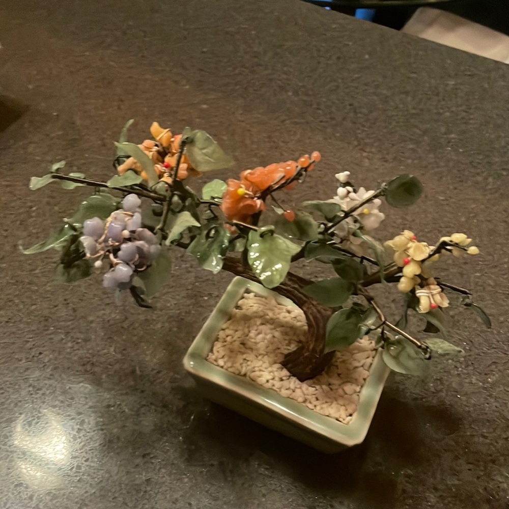 Jade Glass Flower Art Bonsai Vintage